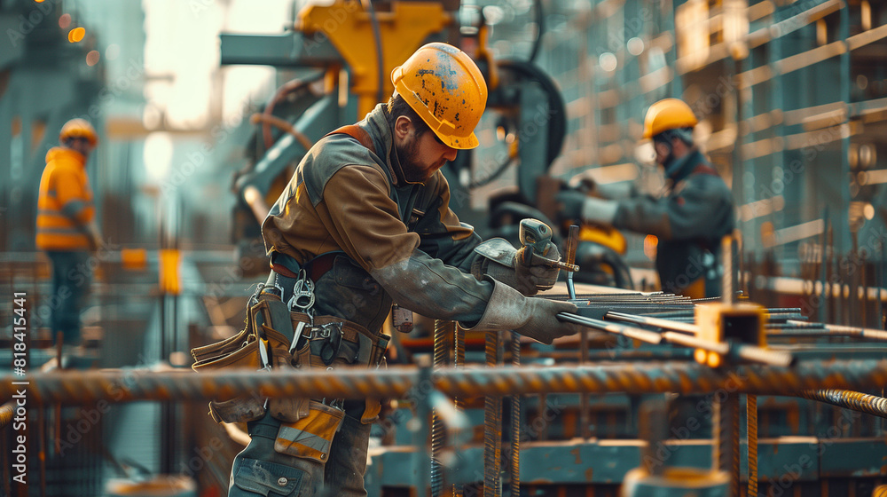 Construction worker on construction site and engineer inspect construction sites. Construction worker on construction site and engineer inspect construction sites.