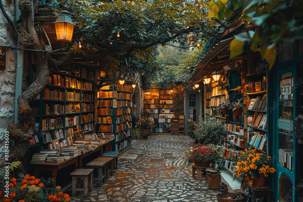 A quirky bookstore tucked away in a cozy alley, its shelves lined with obscure titles and literary treasures waiting to be discovered. Concept of intellectual curiosity and discovery. Generative Ai.
