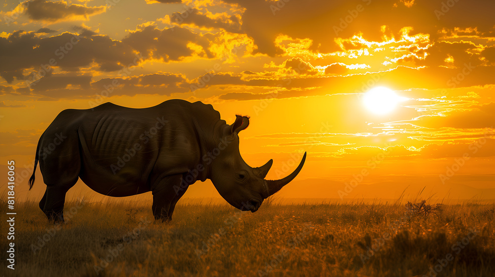 Fototapeta premium A majestic rhinoceros at sunset