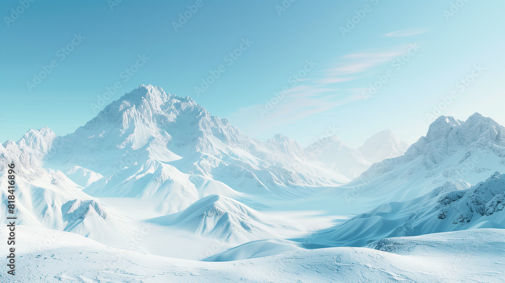 Snow Covered Mountain Range Under a Blue Sky