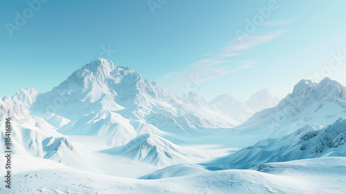 Snow Covered Mountain Range Under a Blue Sky © mattegg
