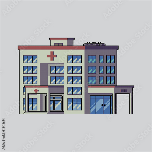 Pixel art illustration Hospital. Pixelated Hospital. Hospital Building pixelated for the pixel art game and icon for website and video game. old school retro.