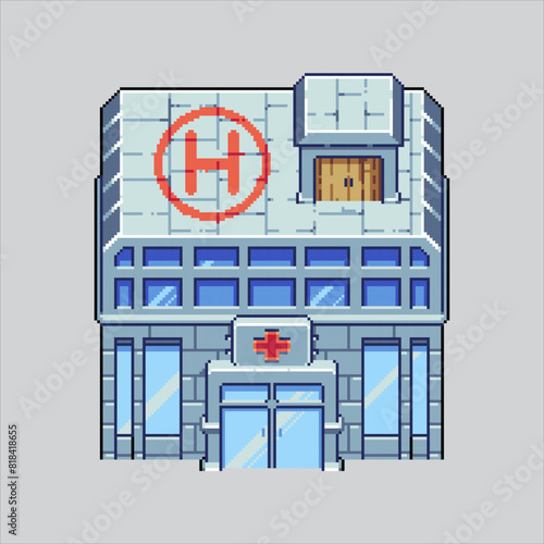 Pixel art illustration Hospital. Pixelated Hospital. Hospital Building pixelated for the pixel art game and icon for website and video game. old school retro.