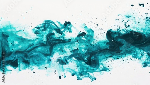 abstract teal ink splash on white background, digital art style