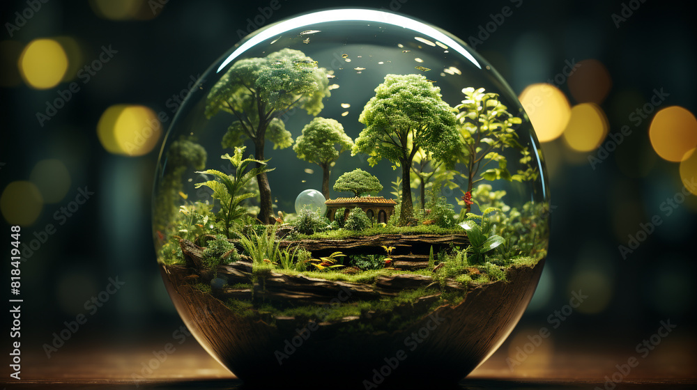 World environment day and Earth Day concept with glass globe ecosystem World environment day and Earth Day concept with glass globe ecosystem