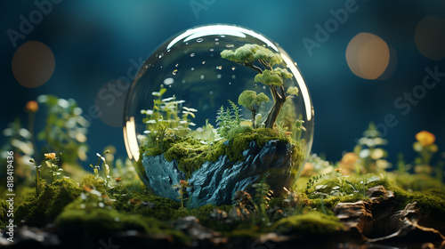 World environment day and Earth Day concept with glass globe ecosystem