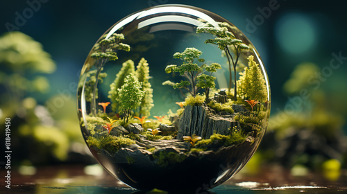 World environment day and Earth Day concept with glass globe ecosystem
