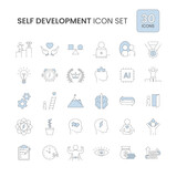 Vector set of linear icons related to personal growth, self development, qualities for success. Outline icon collection. Vector illustration