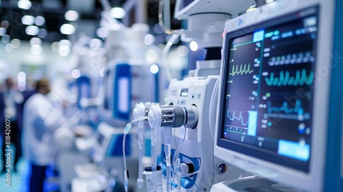 Healthcare innovations at a medical tech expo, featuring new devices and software solutions