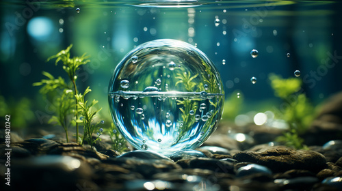 World water day concept design with glass globe saving water and plants
