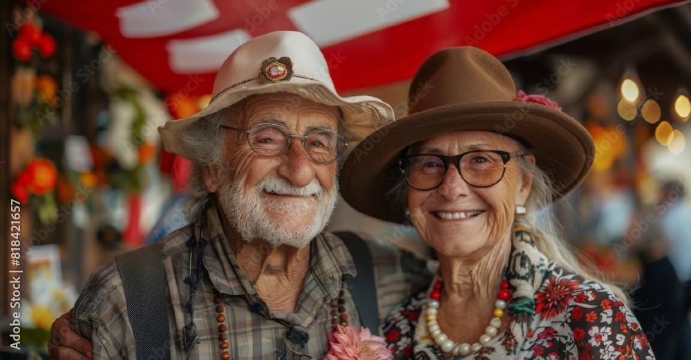 Senior smiling couple on the background of the Canada flag.beautiful old man and woman poses against the background of the national Canadian flag. Canada Day concept. Canada Civic Day Holiday card Senior smiling couple on the background of the Canada flag.beautiful old man and woman poses against the background of the national Canadian flag. Canada Day concept. Canada Civic Day Holiday card
