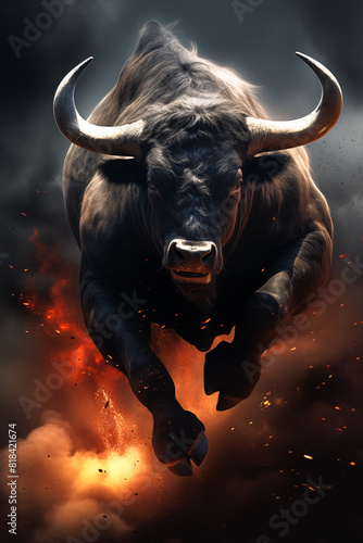 Raging Black Bull: A Display of Raw Power.