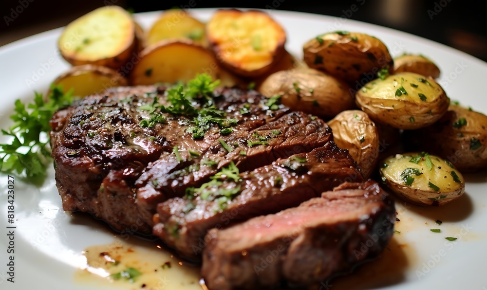 Well-done steak and homemade potatoes Well-done steak and homemade potatoes