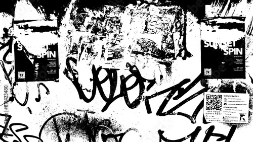 5-53. Black and white grunge graffiti texture background -Illustration.	