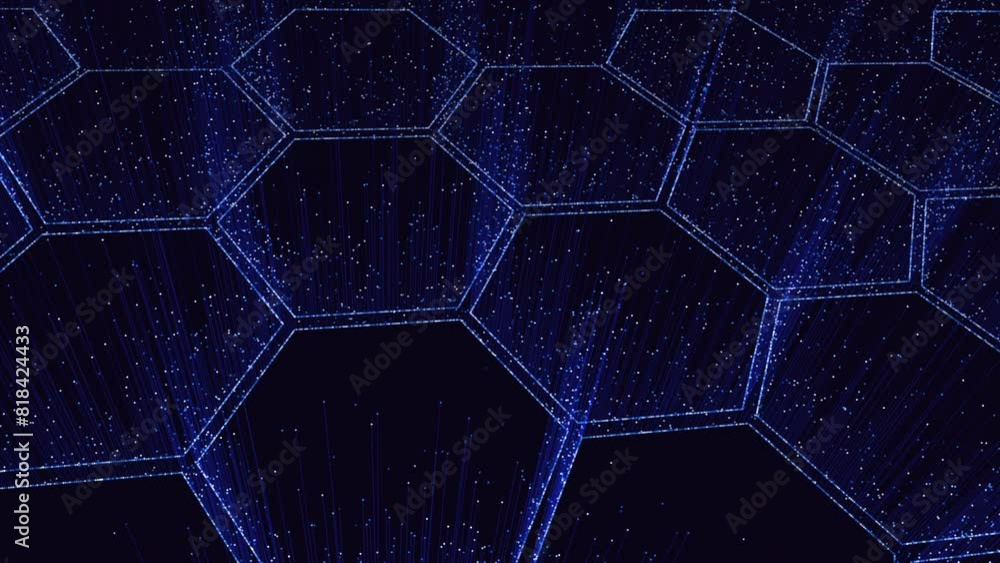 A futuristic blue honeycomb pattern on a black background. Hexagonal ...