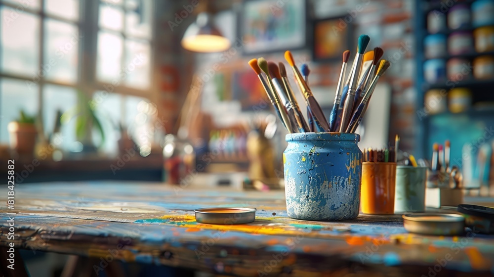 Creative job advertisement with craft tools in soft focus Creative job advertisement with craft tools in soft focus