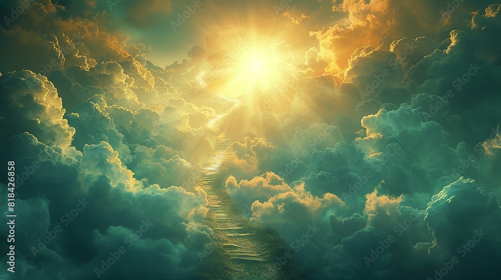 Obraz premium Heavenly escape through cotton clouds into blinding sunlight