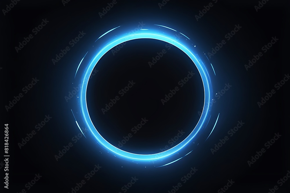 blue circle light frame on black background. Blue light effects on ...