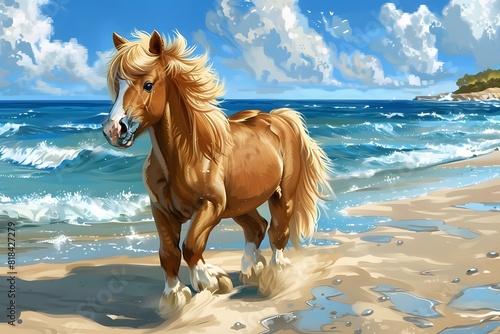 a cute horse is on the beach