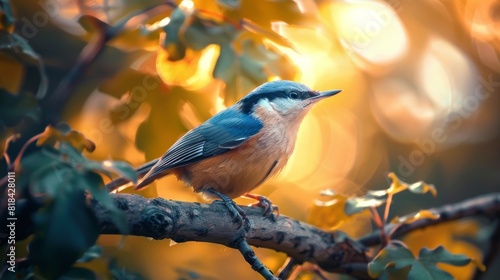 Cute little bird. Nature background. Common bird Nuthatch.