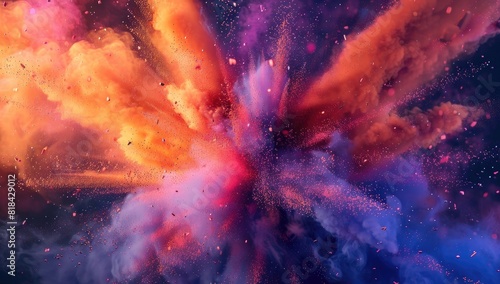 Colorful explosion of paint and powder with copy space, 3d rendering , abstract background