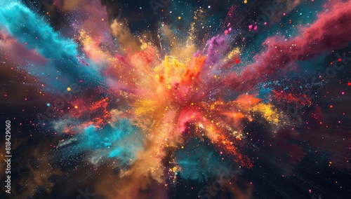 Colorful explosion of paint and powder, 3D rendering illustration