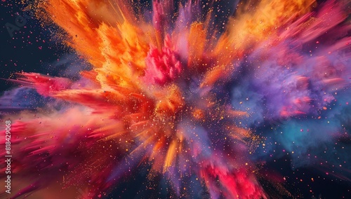 Colorful explosion of paint and powder with copy space, 3d rendering , abstract background