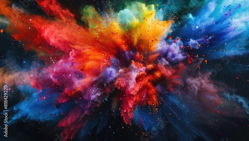 Colorful explosion of paint  ink and powder with abstract background
