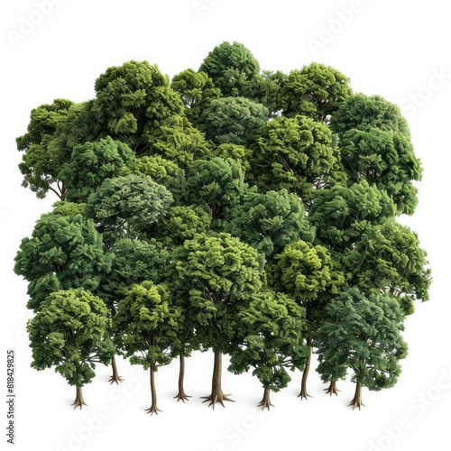 Jungle green trees in 3D rendering on a transparent background  creating isolated PNG files for seamless integration in various projects.