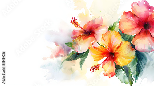 Watercolor hibiscus on a white background