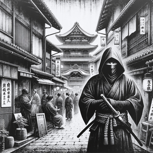 Japanese Ninja in the Hidden Corners of edo era fcity, Japan photo