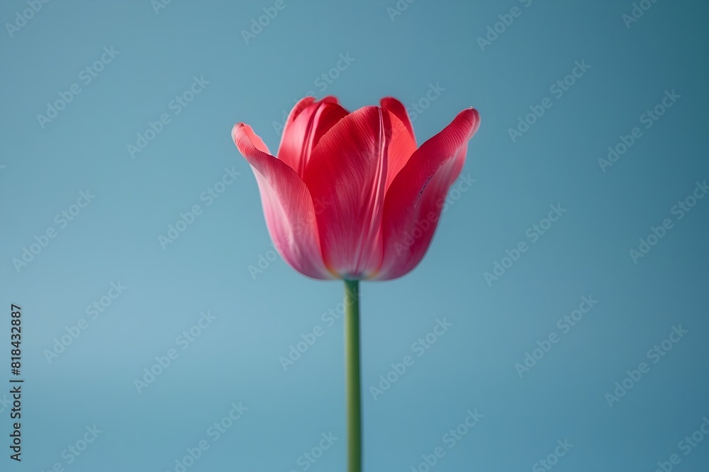 A single red flower is standing tall in a field of blue sky. The flower is the only thing in the image, and it is the main focus of the photo. The blue sky in the background creates a sense of calm A single red flower is standing tall in a field of blue sky. The flower is the only thing in the image, and it is the main focus of the photo. The blue sky in the background creates a sense of calm