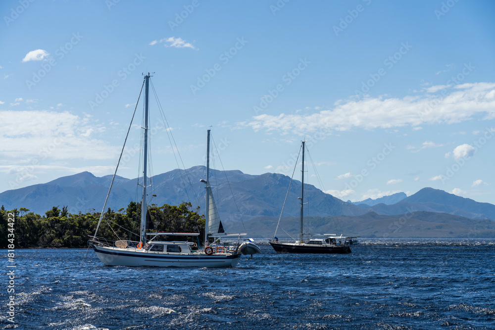 sailing on a yacht in the australian in the remote forest wilderness in spring in australia sailing on a yacht in the australian in the remote forest wilderness in spring in australia