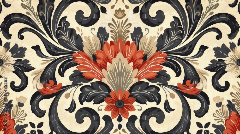 A Renaissance-inspired pattern with ornate scrolls and motifs. A Renaissance-inspired pattern with ornate scrolls and motifs.
