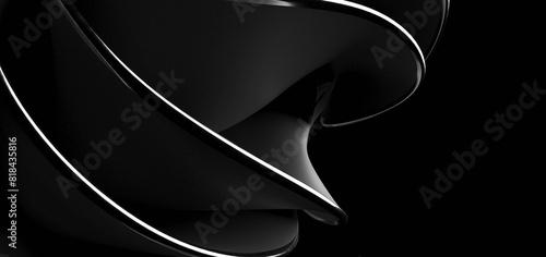 Abstract 3d background wavy shape premium black silver layered shape. 3d rendering abstract wavy shape