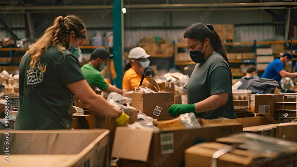 Warehouse Workers Sorting Packages in Masks with Ai generated.
Warehouse Workers Sorting Packages in Masks with Ai generated.