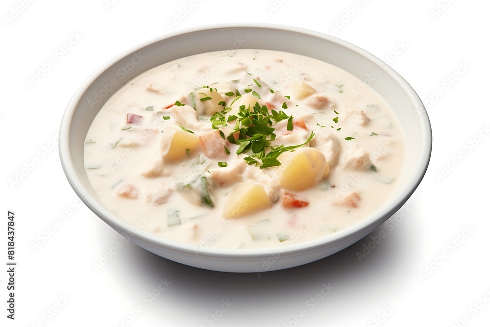 Chowder on a plate isolated on white background. Top view. Chowder on a plate isolated on white background. Top view.