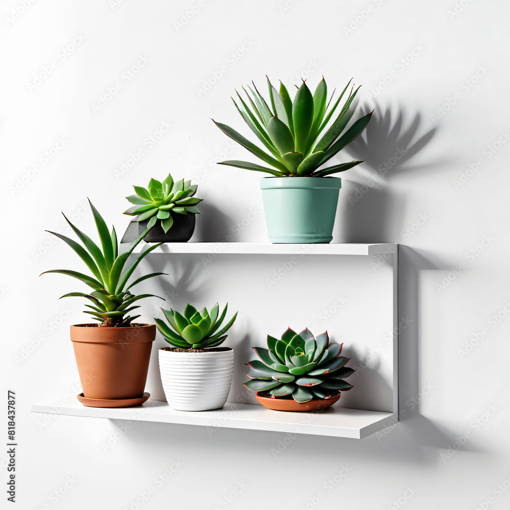 Obraz premium succulent plant on the shelf against empty wall mockup