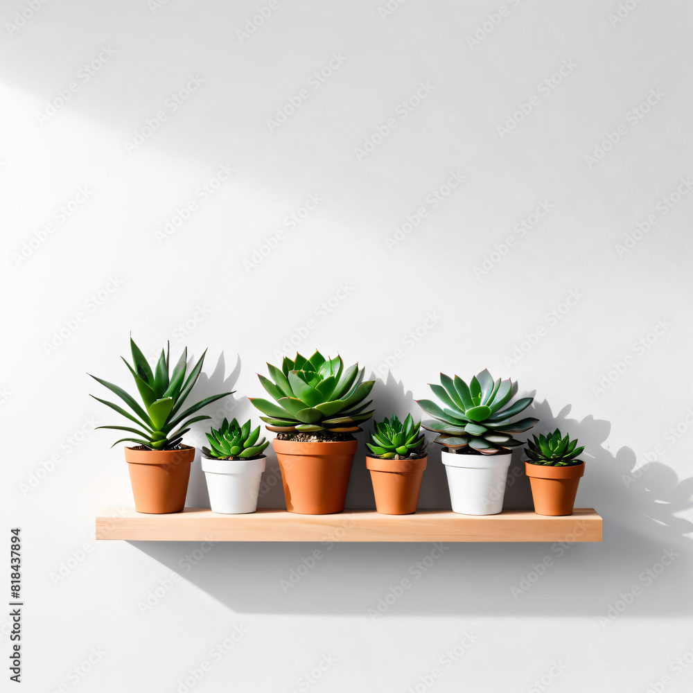 Fototapeta premium succulent plant on the shelf against empty wall mockup