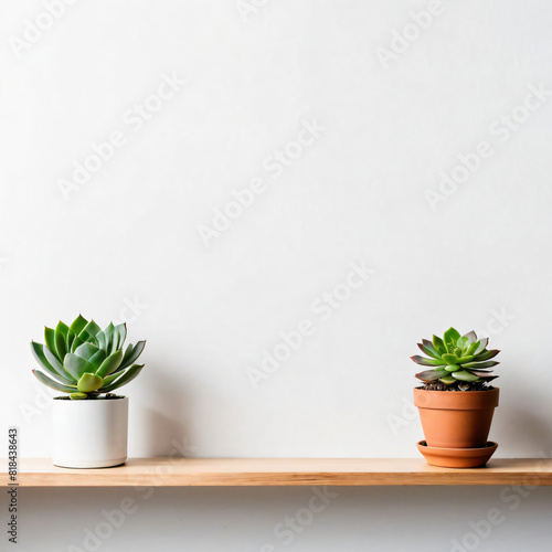 succulent plant on the shelf against empty wall mockup