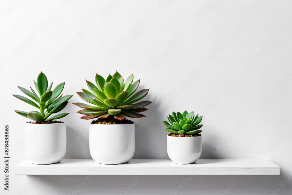 Fototapeta premium succulent plant on the shelf against empty wall mockup