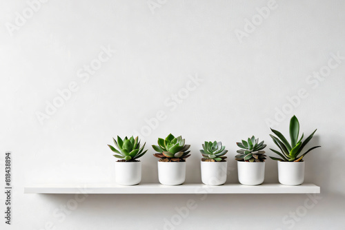 succulent plant on the shelf against empty wall mockup