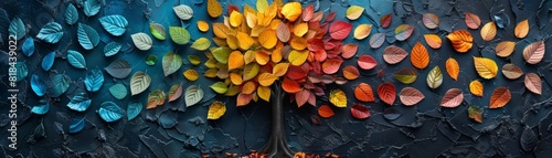 Vibrant image of a diverse range of leaves on a tree, showcasing the unique beauty found in nature and the world's distinctiveness photo