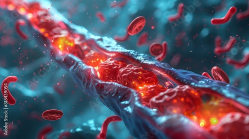 A precise 3D visualization depicting the inner structure of a clogged blood vessel in APS-associated blood clotting. photo