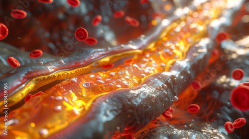 A precise 3D visualization displaying the internal structure of a clogged blood vessel in connection to APS-induced blood clot formation. photo