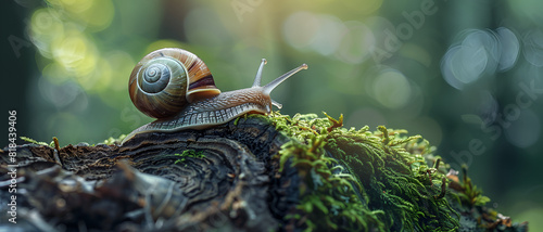 a snail on the mossy trunk