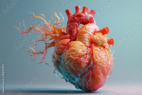 Visualization of a heart model showcasing the impact of APS, emphasizing regions at risk of blood clots and circulatory issues. photo