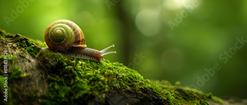 a snail on the mossy trunk