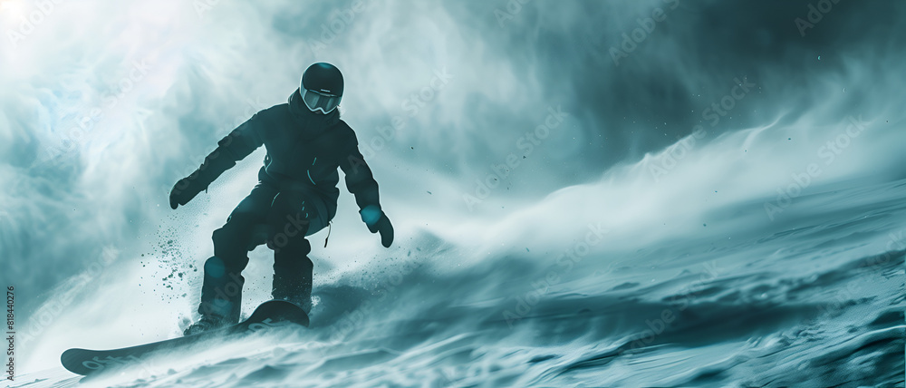 A portrait of a man snowboarding in action A portrait of a man snowboarding in action