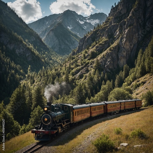 A family taking a scenic train ride through the mountains.